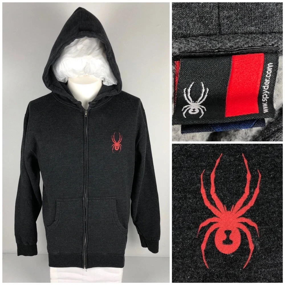Spyder Mens Small Hoodie Sweatshirt Gray Full Zip Cotton Blend